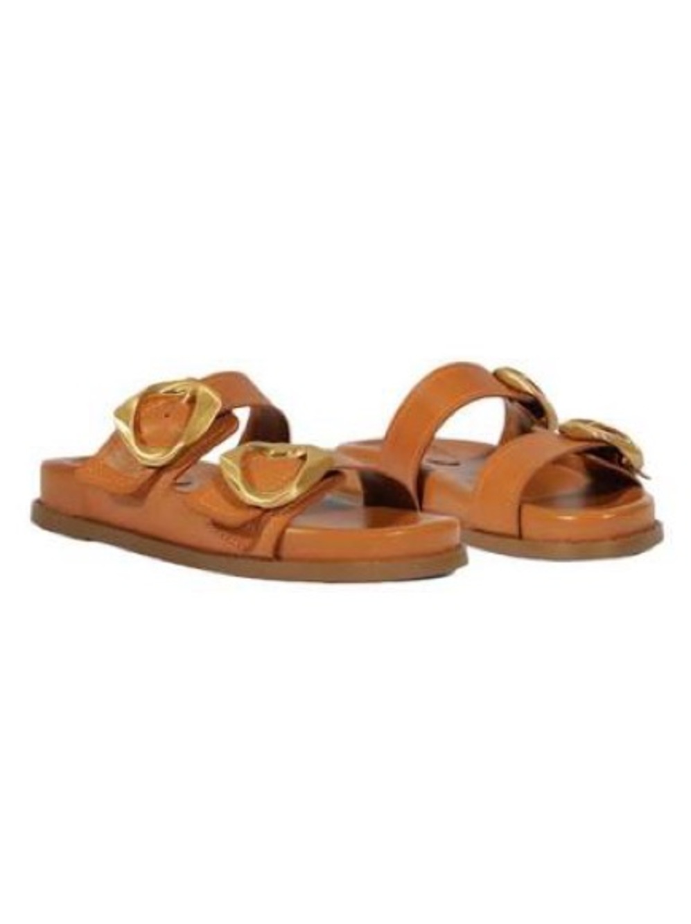 SCHUTZ Brown Leather Sandals with Gold Buckle Detail
